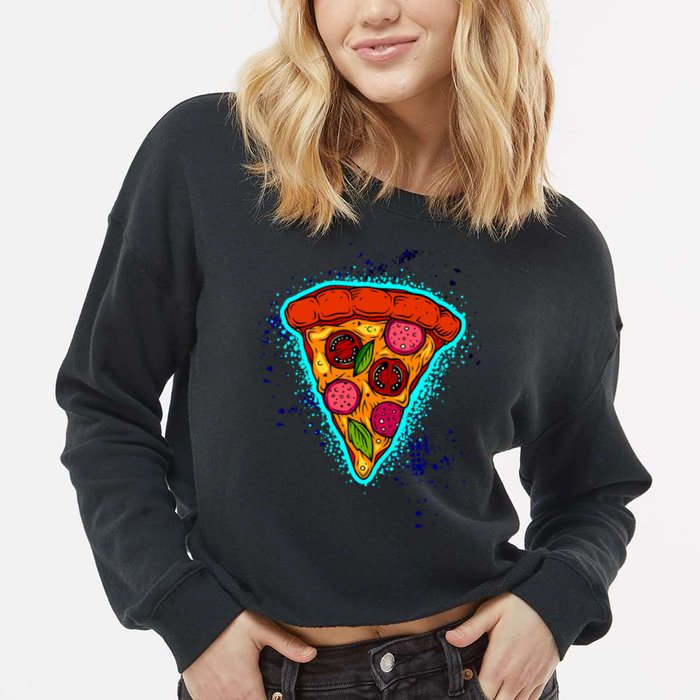 Neon Pizza Cropped Pullover Crew