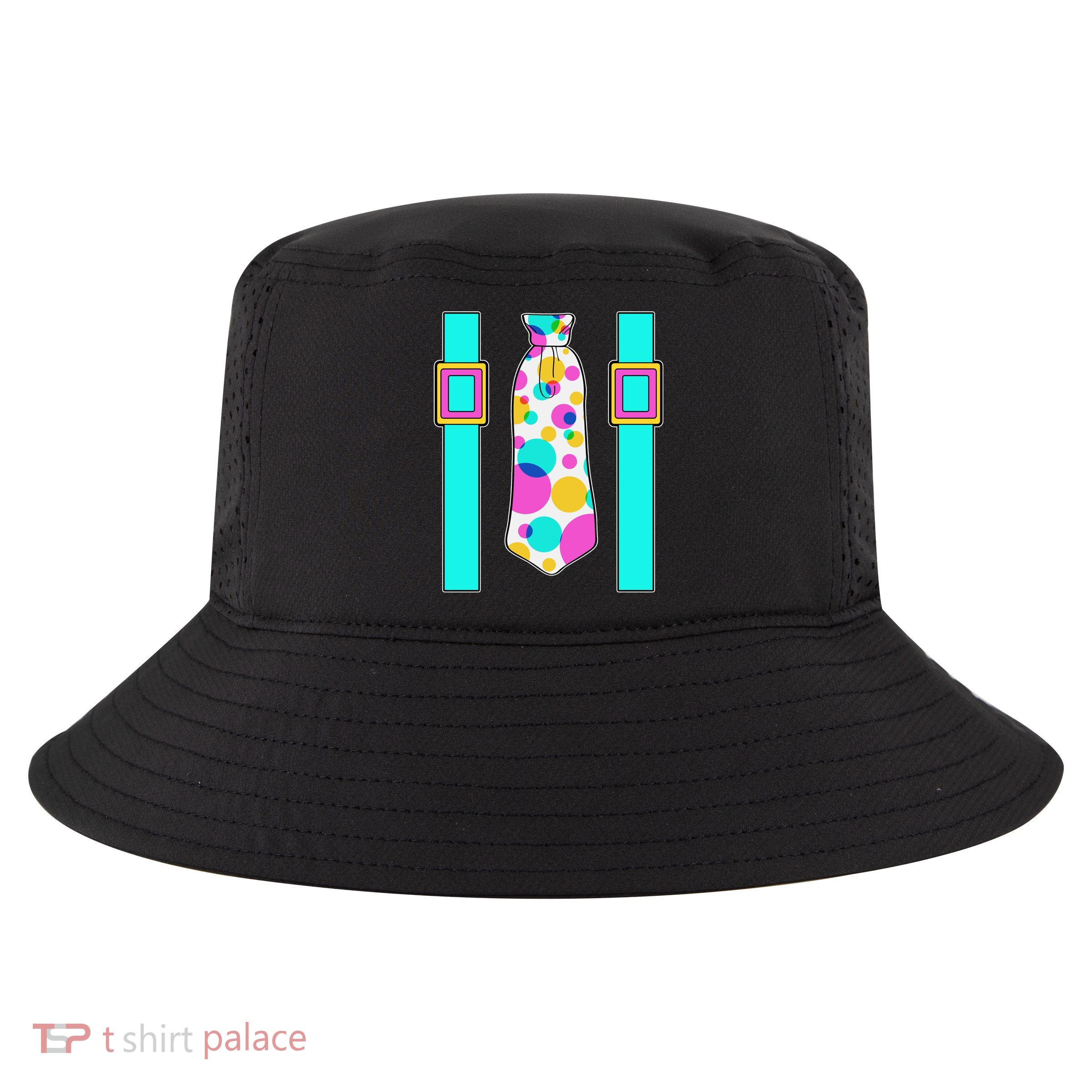 Neon Polka Dot 80s Party Tie And Suspenders Cool Comfort Performance Bucket Hat
