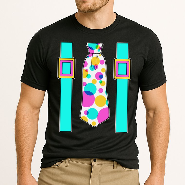 Neon Polka Dot 80s Party Tie And Suspenders Performance Shirt