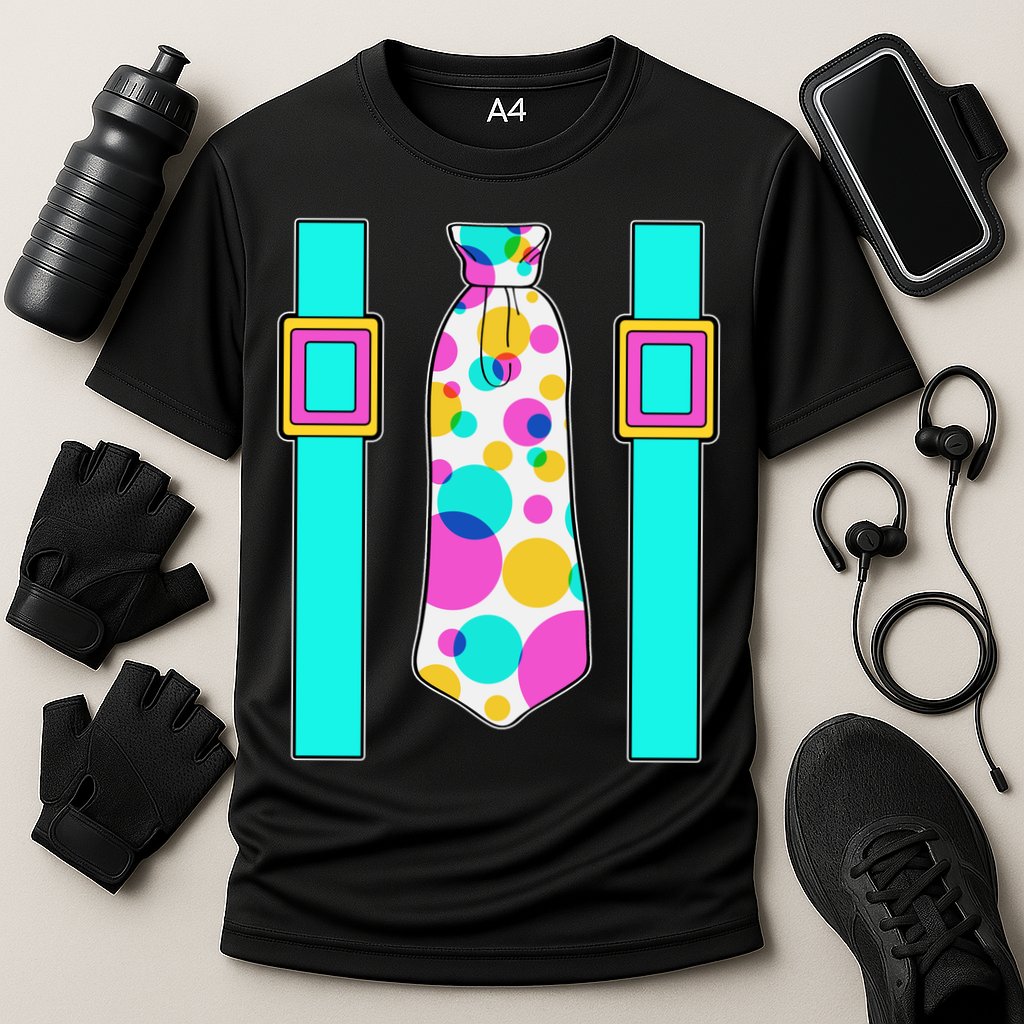 Neon Polka Dot 80s Party Tie And Suspenders Performance Shirt