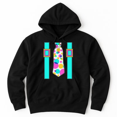 Neon Polka Dot 80s Party Tie And Suspenders Hoodie