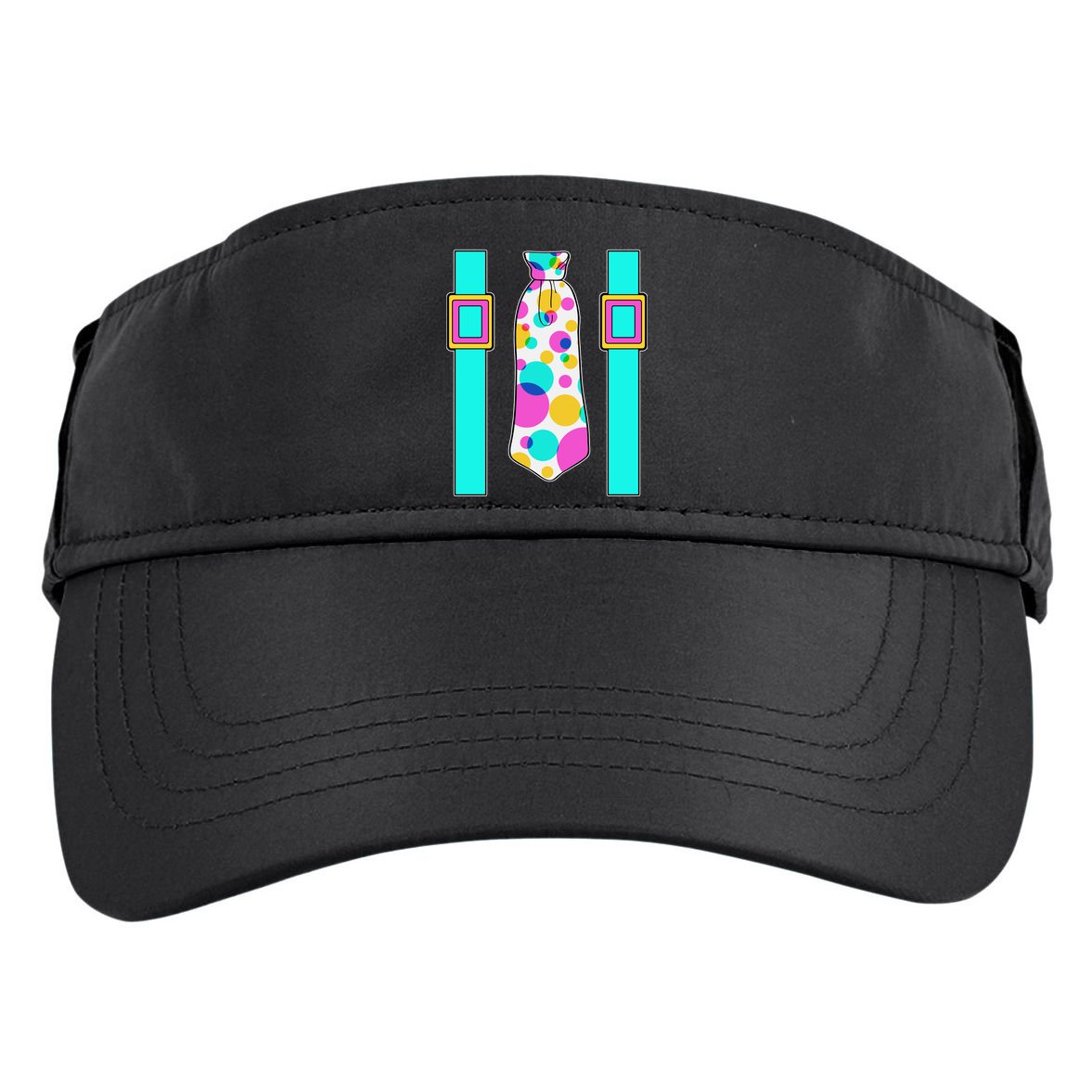 Neon Polka Dot 80s Party Tie And Suspenders Adult Drive Performance Visor
