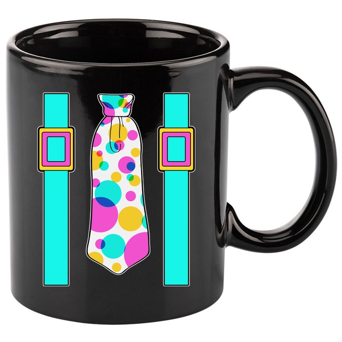 Neon Polka Dot 80s Party Tie And Suspenders 11oz C Handle Ceramic Mug