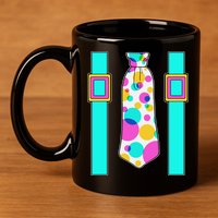 Neon Polka Dot 80s Party Tie And Suspenders 11oz C Handle Ceramic Mug