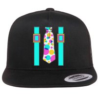 Neon Polka Dot 80s Party Tie And Suspenders Flat Bill Trucker Hat