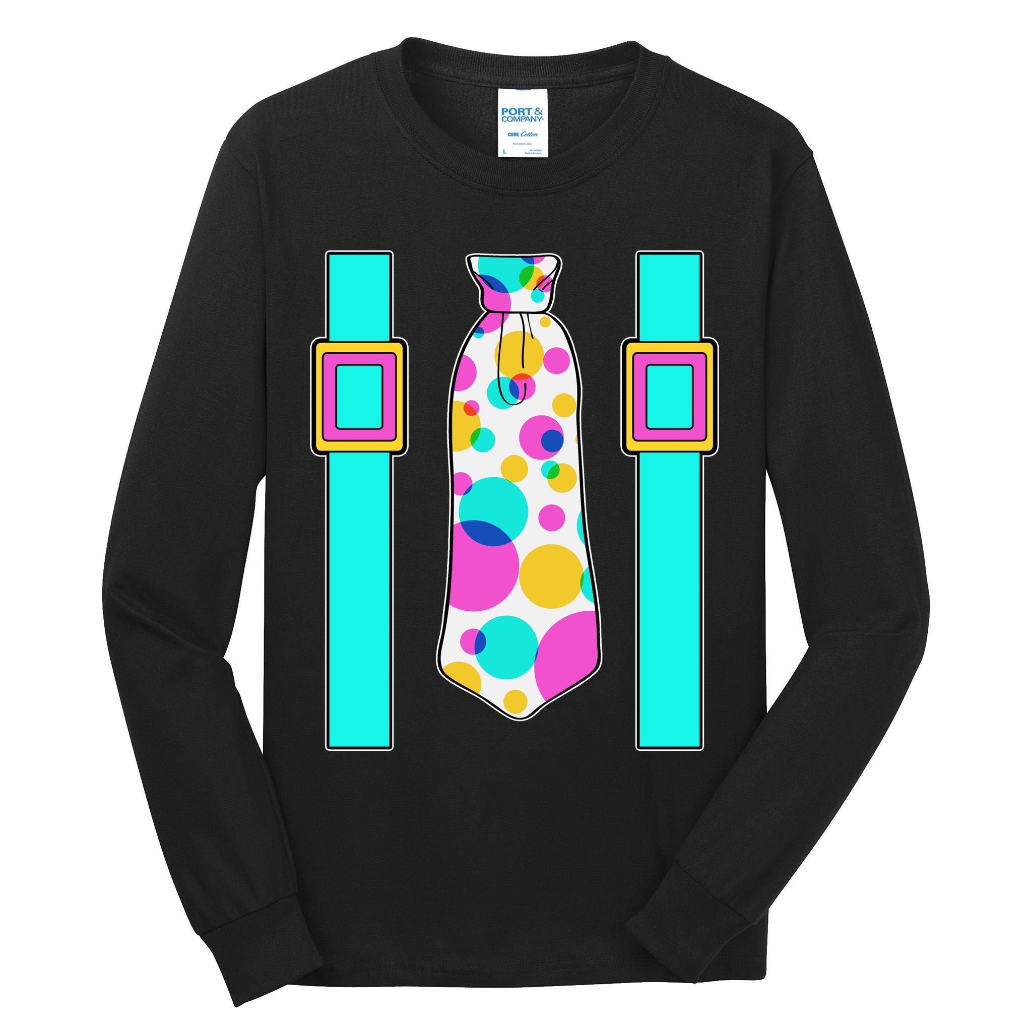 Neon Polka Dot 80s Party Tie And Suspenders Tall Long Sleeve T-Shirt