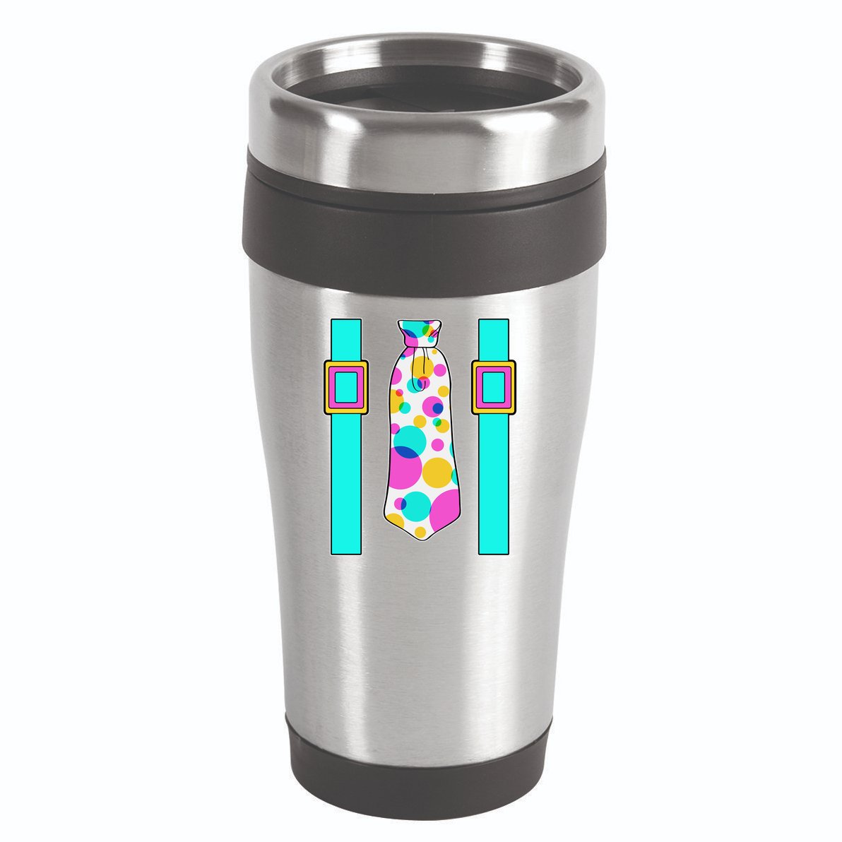 Neon Polka Dot 80s Party Tie And Suspenders 16oz Travel Tumbler
