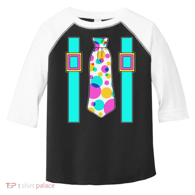 Neon Polka Dot 80s Party Tie And Suspenders Toddler Fine Jersey T-Shirt