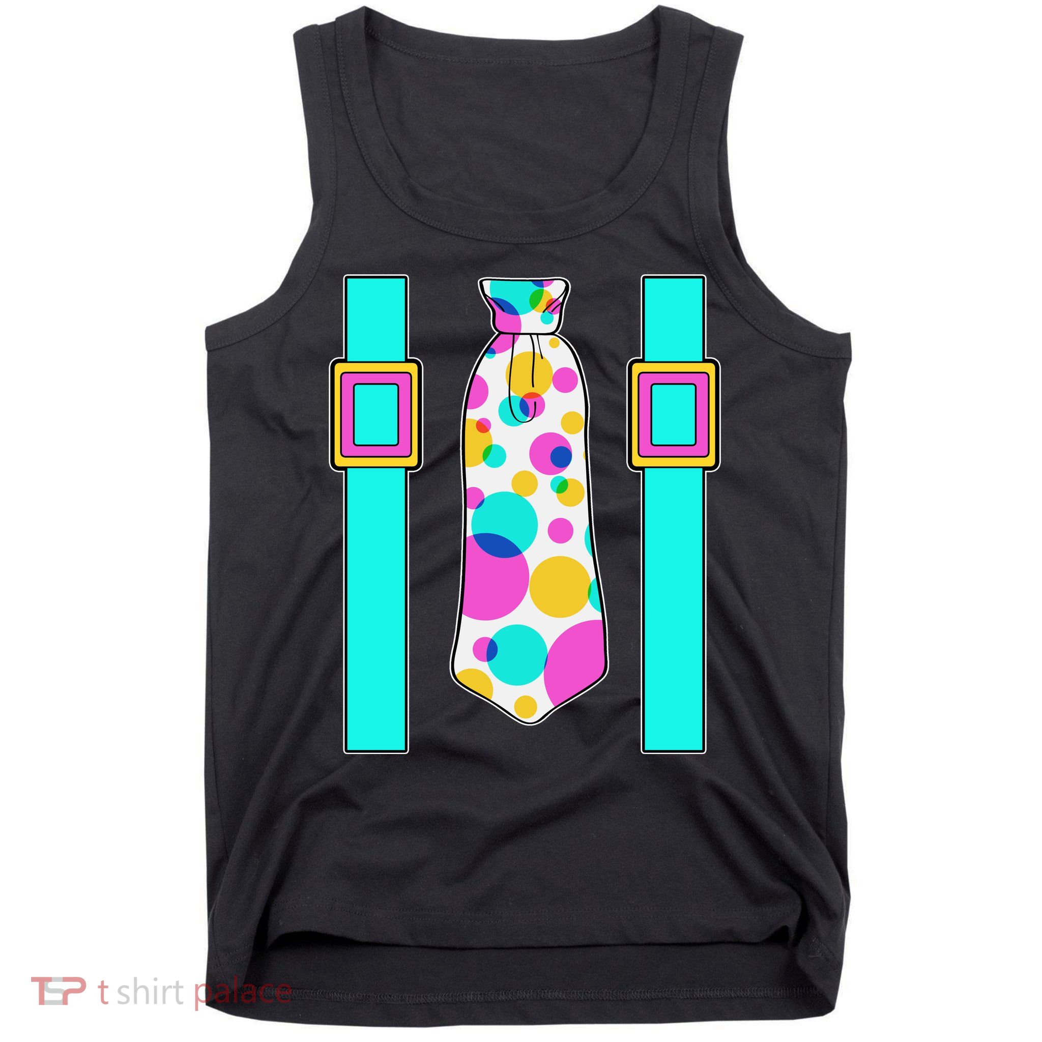 Neon Polka Dot 80s Party Tie And Suspenders Tank Top