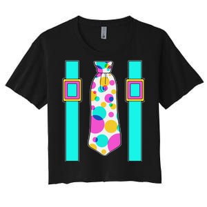 Neon Polka Dot 80s Party Tie And Suspenders Women's Crop Top Tee