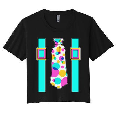 Neon Polka Dot 80s Party Tie And Suspenders Crop Top