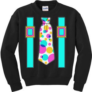 Neon Polka Dot 80s Party Tie And Suspenders Kids Sweatshirt