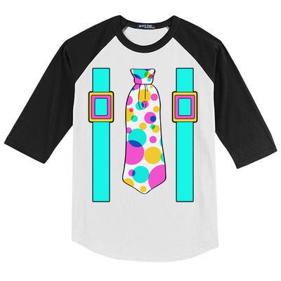 Neon Polka Dot 80s Party Tie And Suspenders Kids Colorblock Raglan Jersey