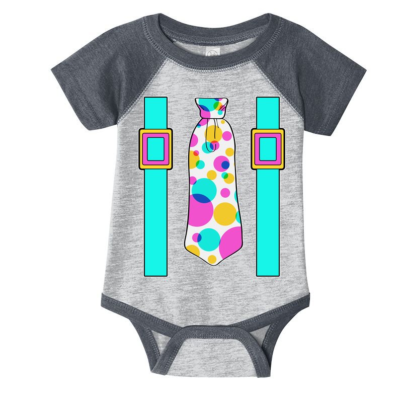 Neon Polka Dot 80s Party Tie And Suspenders Infant Baby Jersey Bodysuit