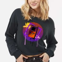 Neon Retro Video Game Cropped Pullover Crew