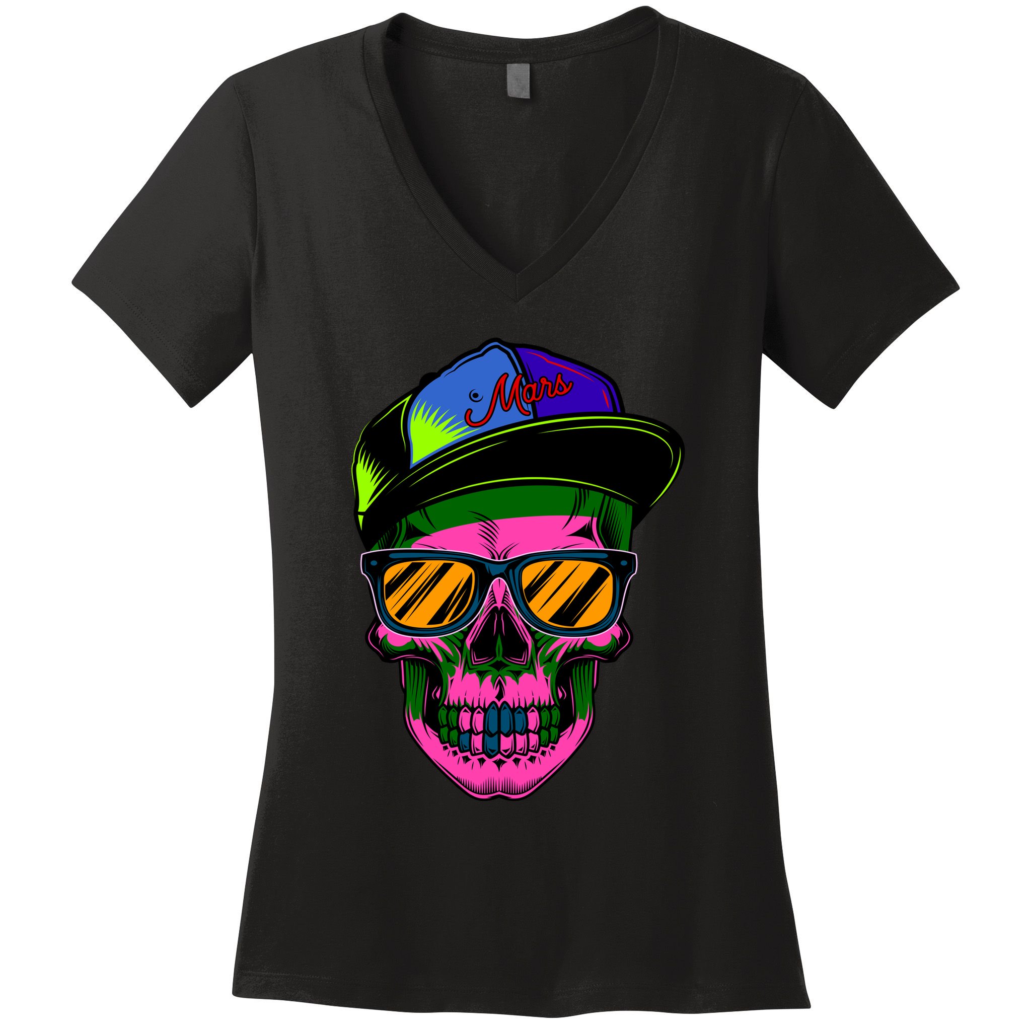 Neon Skeleton Mars Women's V-Neck T-Shirt