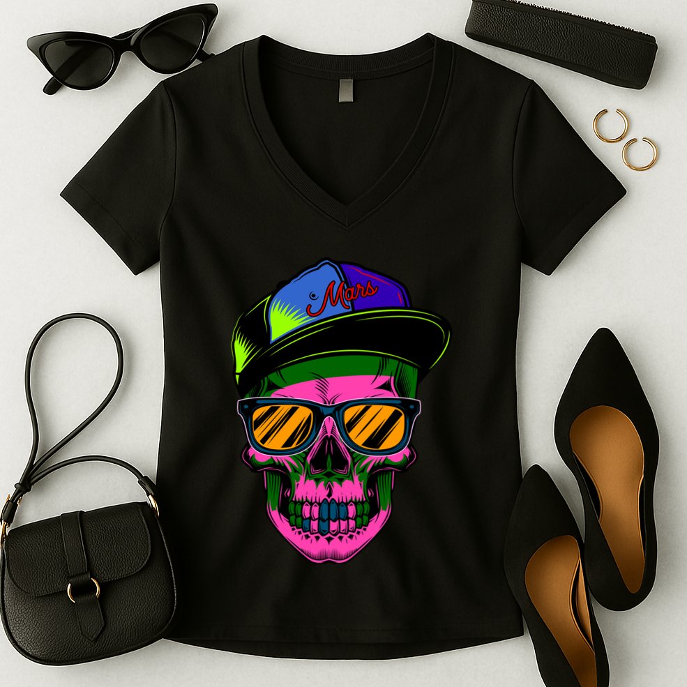 Neon Skeleton Mars Women's V-Neck T-Shirt