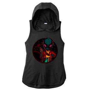 Neon Space Alien Ladies PosiCharge Tri-Blend Wicking Draft Hoodie Tank