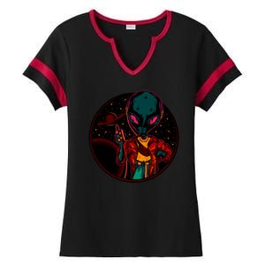 Neon Space Alien Ladies Halftime Notch Neck Tee