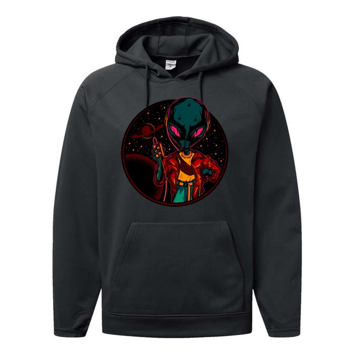 Neon Space Alien Performance Fleece Hoodie