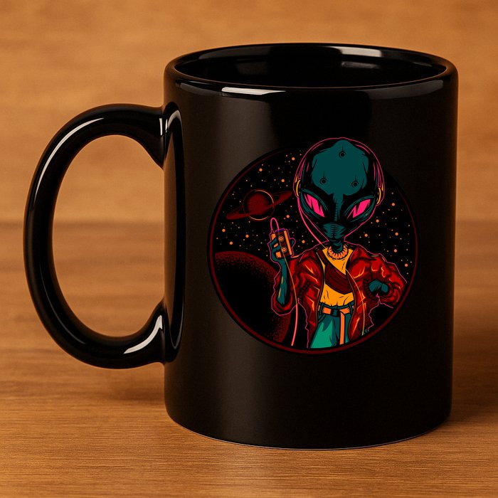Neon Space Alien 11oz C Handle Ceramic Mug