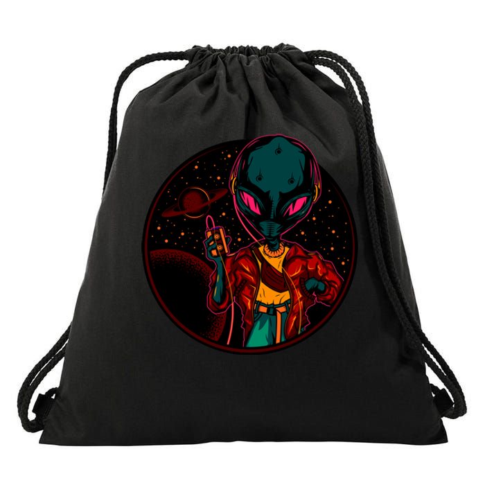 Neon Space Alien Drawstring Bag