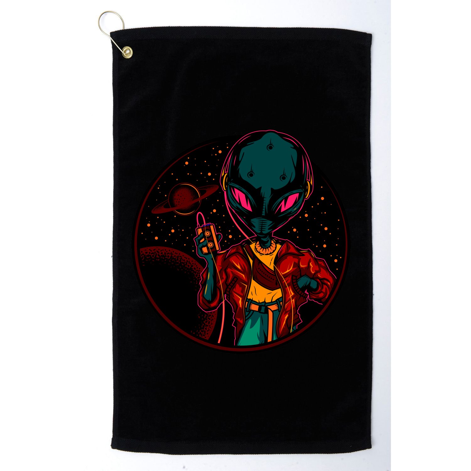 Neon Space Alien Golf Towel
