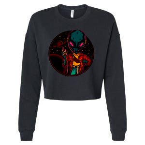 Neon Space Alien Cropped Pullover Crew