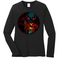 Neon Space Alien Ladies Long Sleeve Shirt