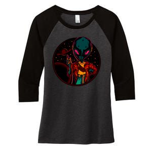 Neon Space Alien Women's Tri-Blend 3/4-Sleeve Raglan Shirt