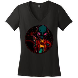 Neon Space Alien Women's V-Neck T-Shirt