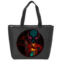 Neon Space Alien Zip Tote Bag