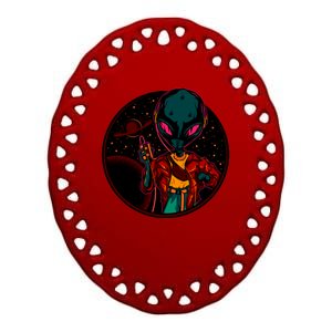 Neon Space Alien Ceramic Oval Ornament