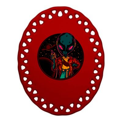 Neon Space Alien Ceramic Oval Ornament