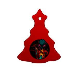 Neon Space Alien Ceramic Tree Ornament