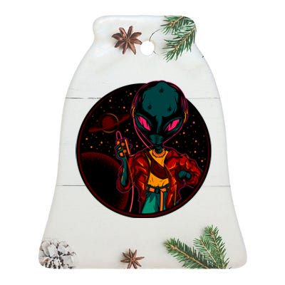 Neon Space Alien Ceramic Bell Ornament