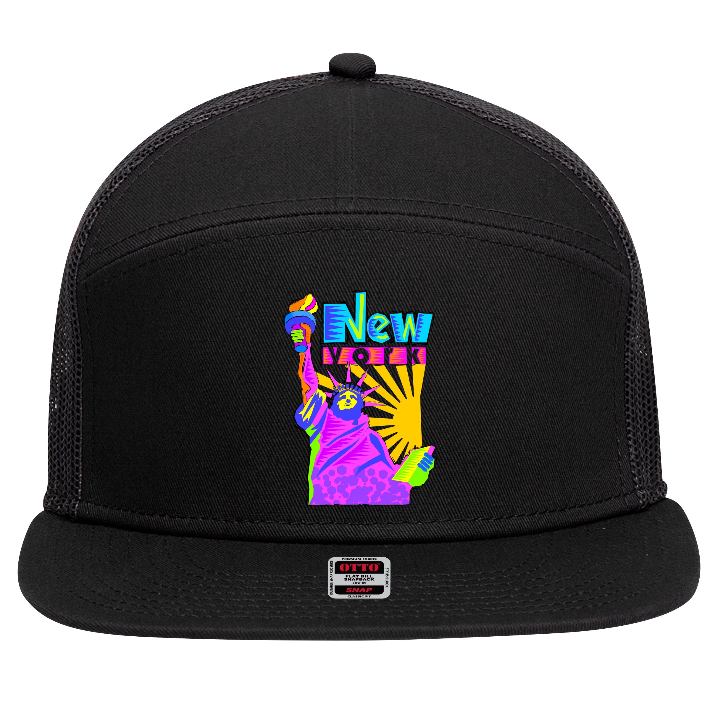 Neon Statue of Liberty 7 Panel Mesh Trucker Snapback Hat