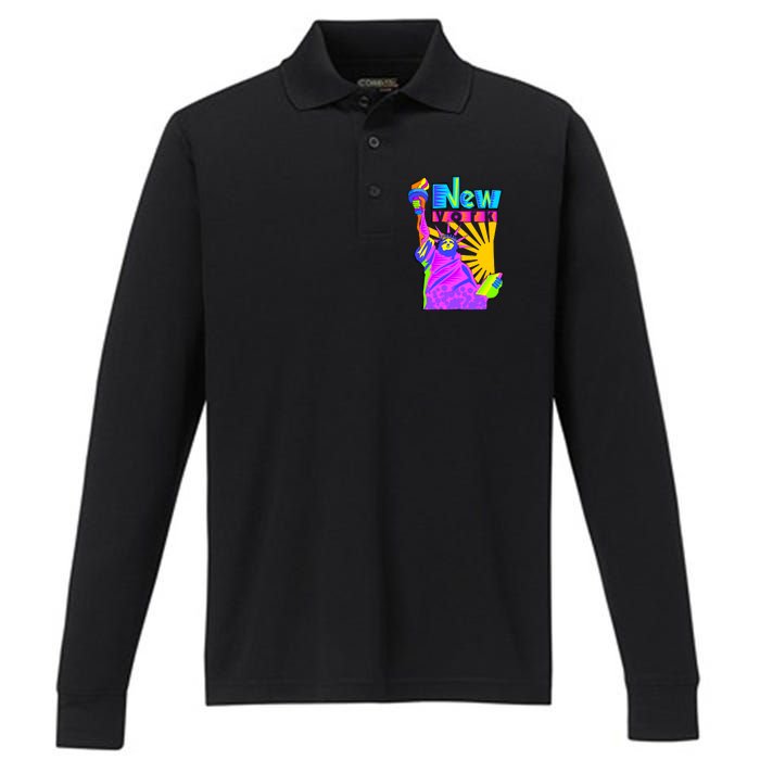 Neon Statue of Liberty Performance Long Sleeve Polo