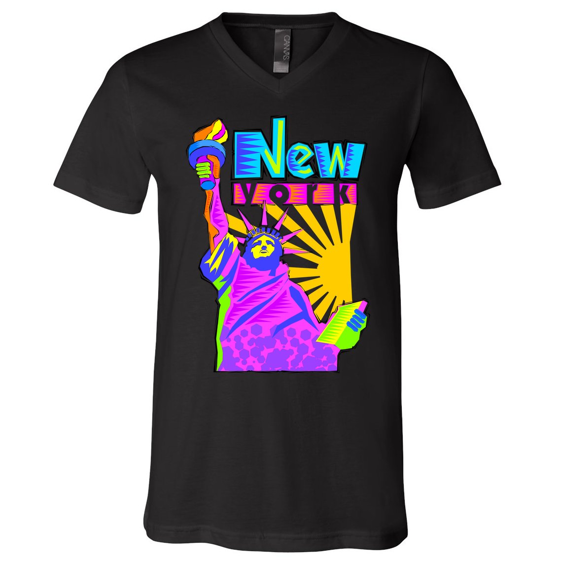 Neon Statue of Liberty V-Neck T-Shirt