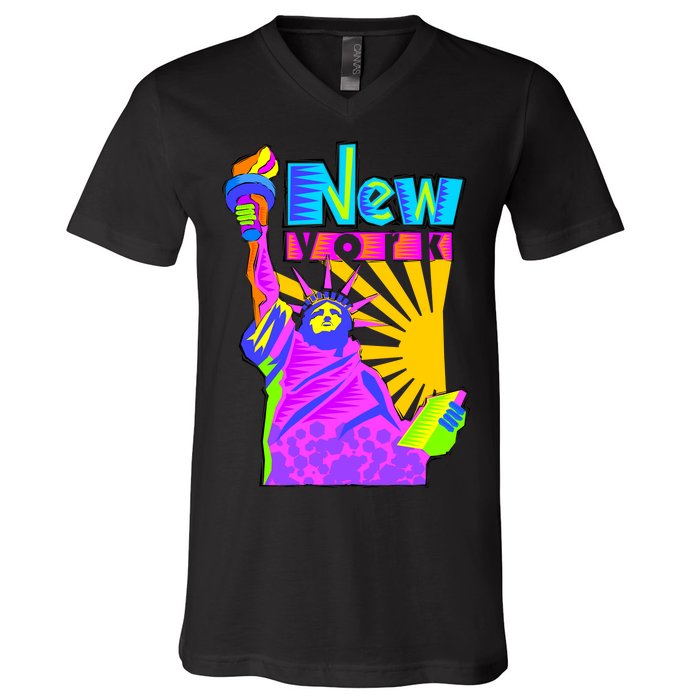 Neon Statue of Liberty V-Neck T-Shirt