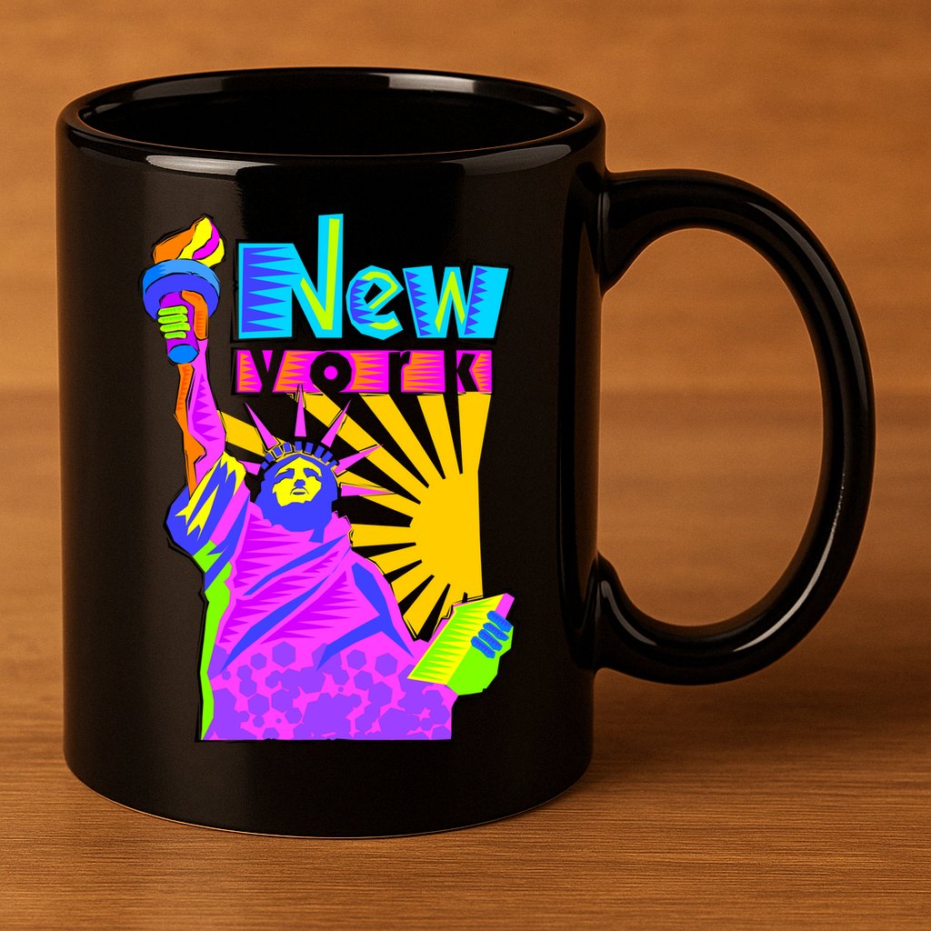 Neon Statue of Liberty 11oz C Handle Ceramic Mug