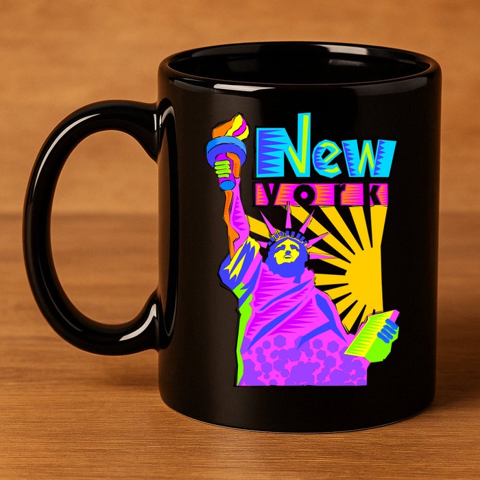 Neon Statue of Liberty 11oz C Handle Ceramic Mug