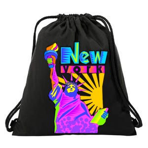 Neon Statue of Liberty Drawstring Bag