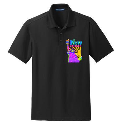 Neon Statue of Liberty Dry Zone Grid Polo