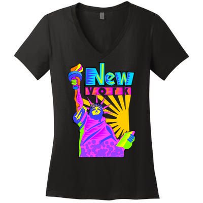 Neon Statue of Liberty Women's V-Neck T-Shirt