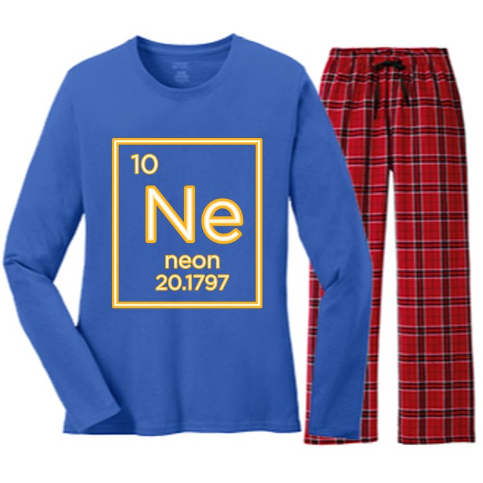 Neon Elet Purple Periodic Table Chemistry Nerd Science Gift Women's Long Sleeve Flannel Pajama Set 