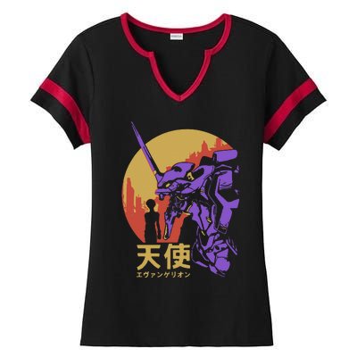 Neon Evangelion Retro Vintage Ladies Halftime Notch Neck Tee