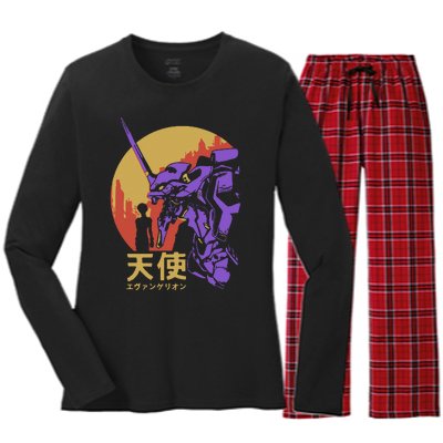 Neon Evangelion Retro Vintage Women's Long Sleeve Flannel Pajama Set 