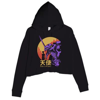 Neon Evangelion Retro Vintage Crop Fleece Hoodie