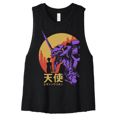 Neon Evangelion Retro Vintage Women's Racerback Cropped Tank